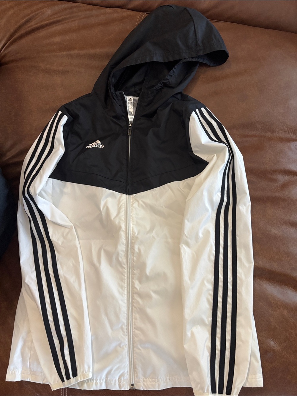 adidas Black & White Hooded Bomber Jacket with Signature Three Stripes